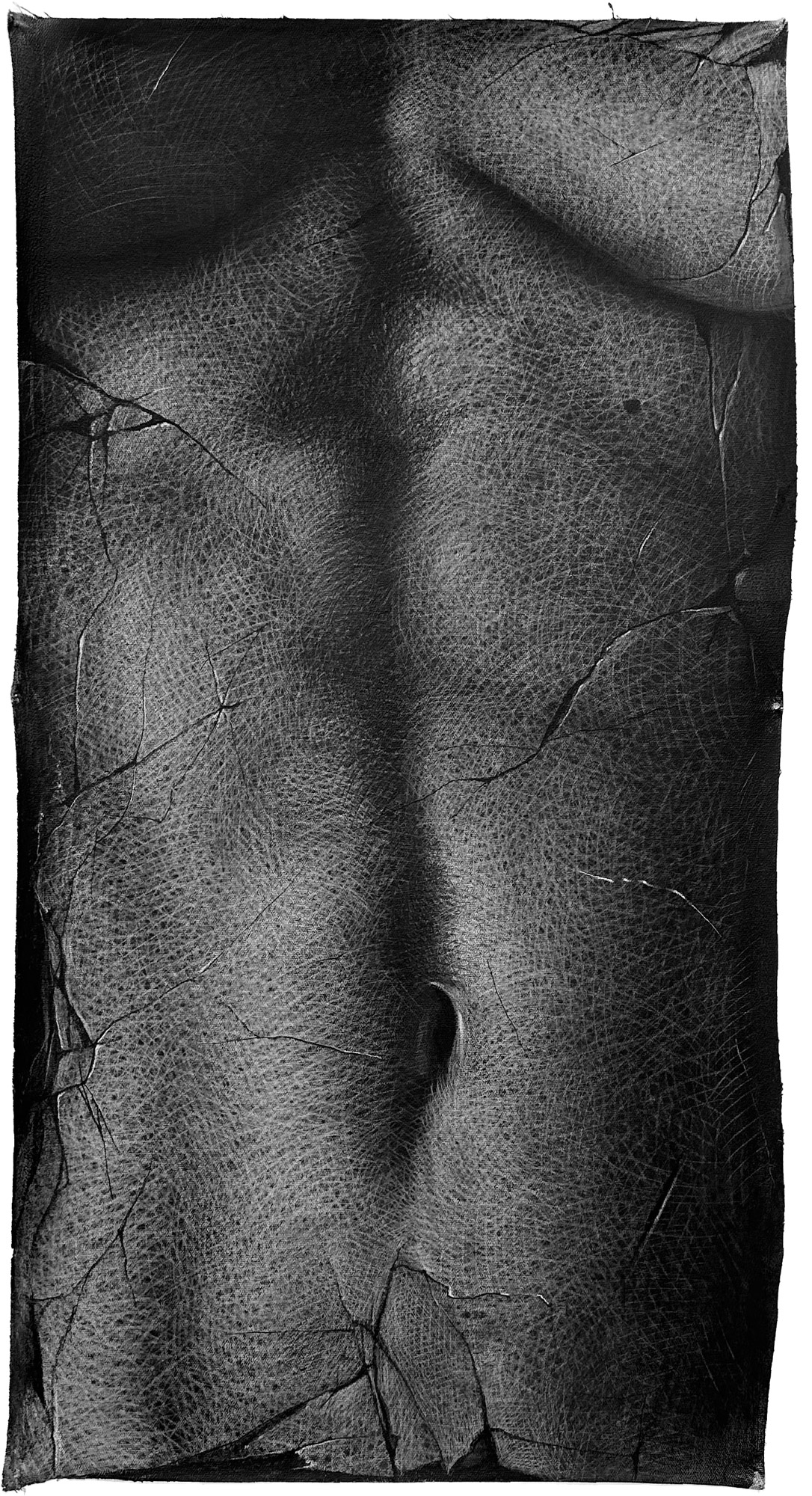 Her Brick, charcoal on cotton canvas, 2023, Vasyl Savchenko