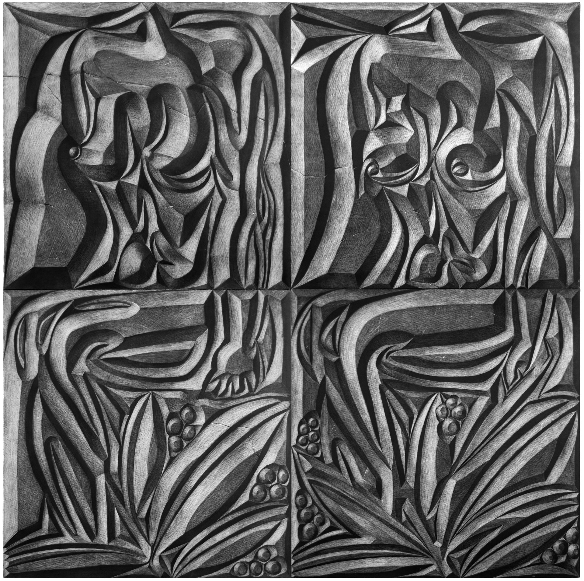 Amazons in the nature, charcoal on cotton canvas, 2026, Vasyl Savchenko